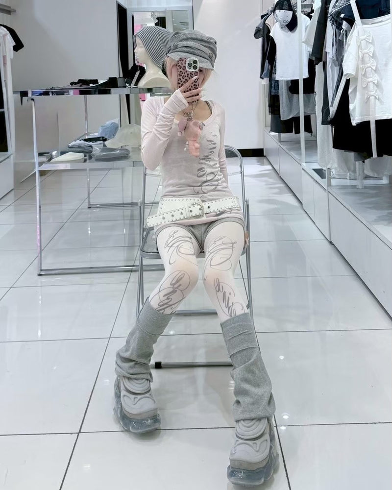 国際配送【Never mind the XU】sheer lettering tight long sleeve tee (3color)