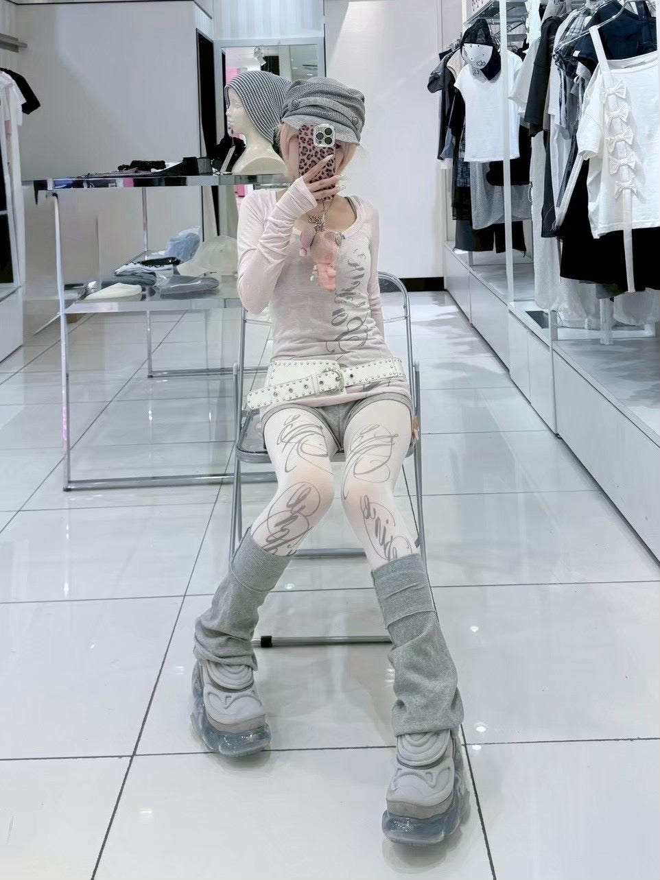国際配送【Never mind the XU】sheer lettering tight long sleeve tee (3color)
