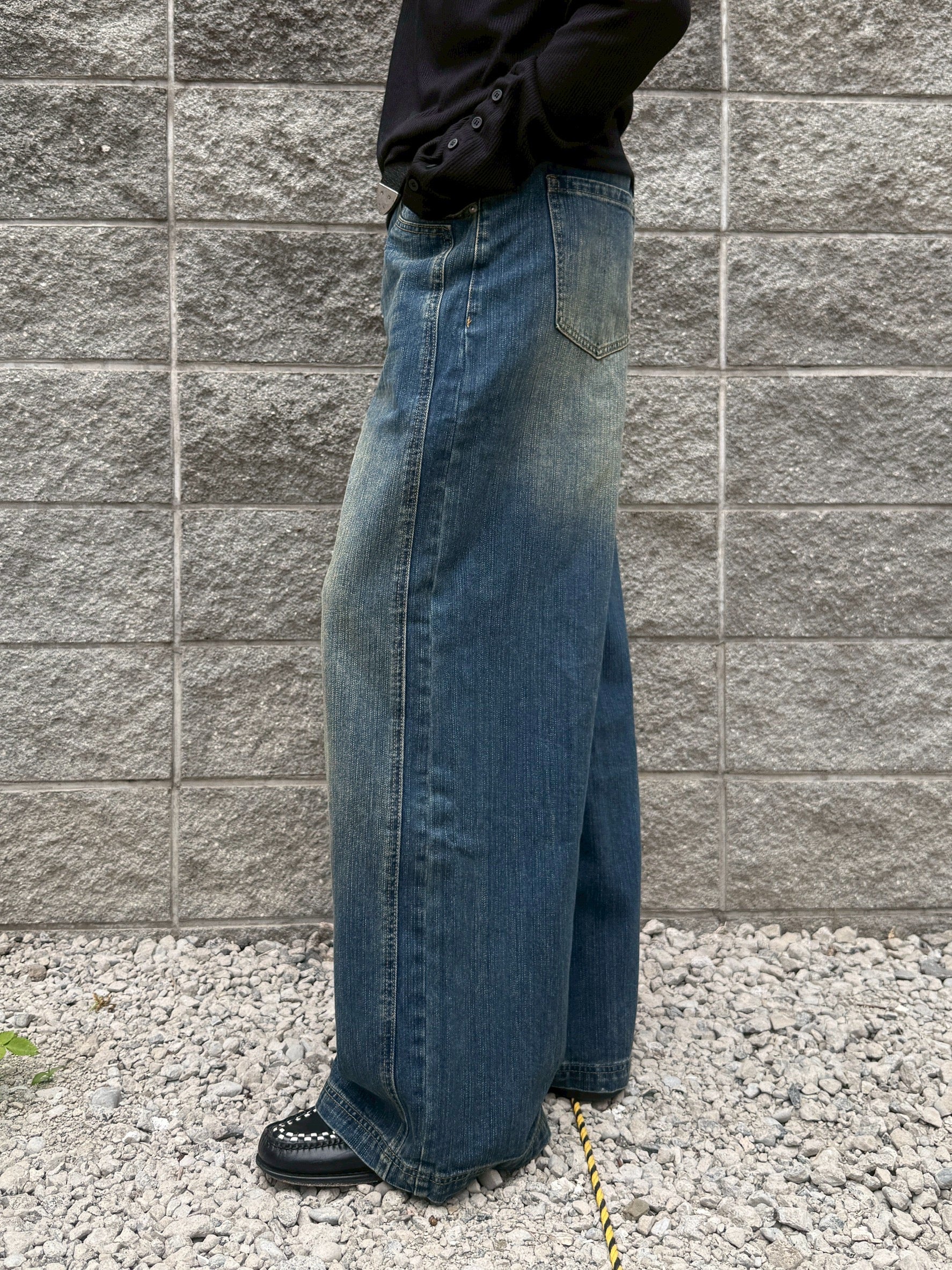 受注制【Chikashitsu +】double slub wide denim pants