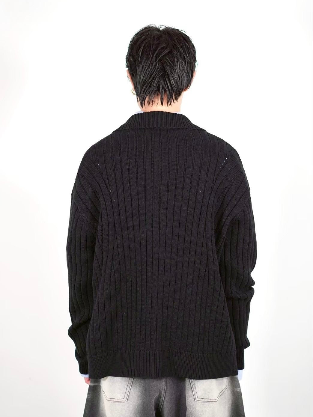 【Chikashitsu +】rivet zip up knit (2color)