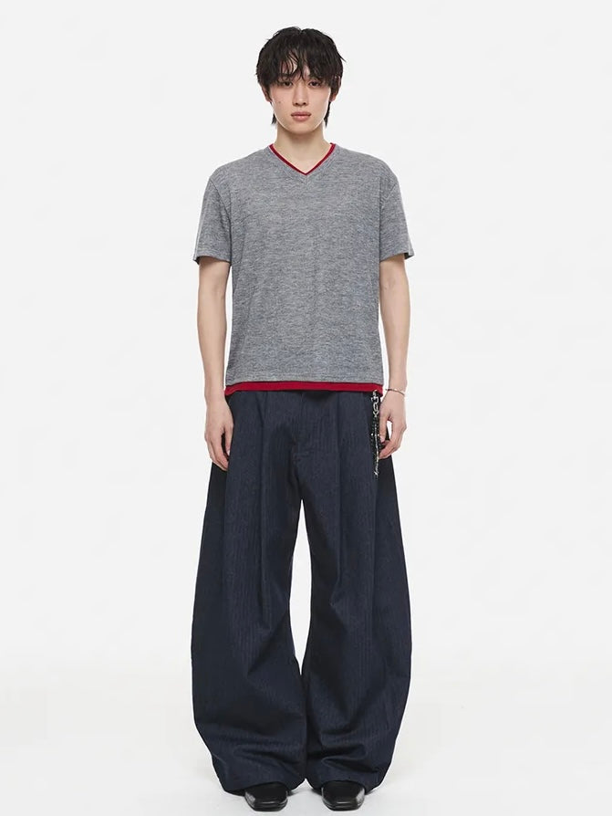 【DNSR】Layered V-Neck Half T-Shirt