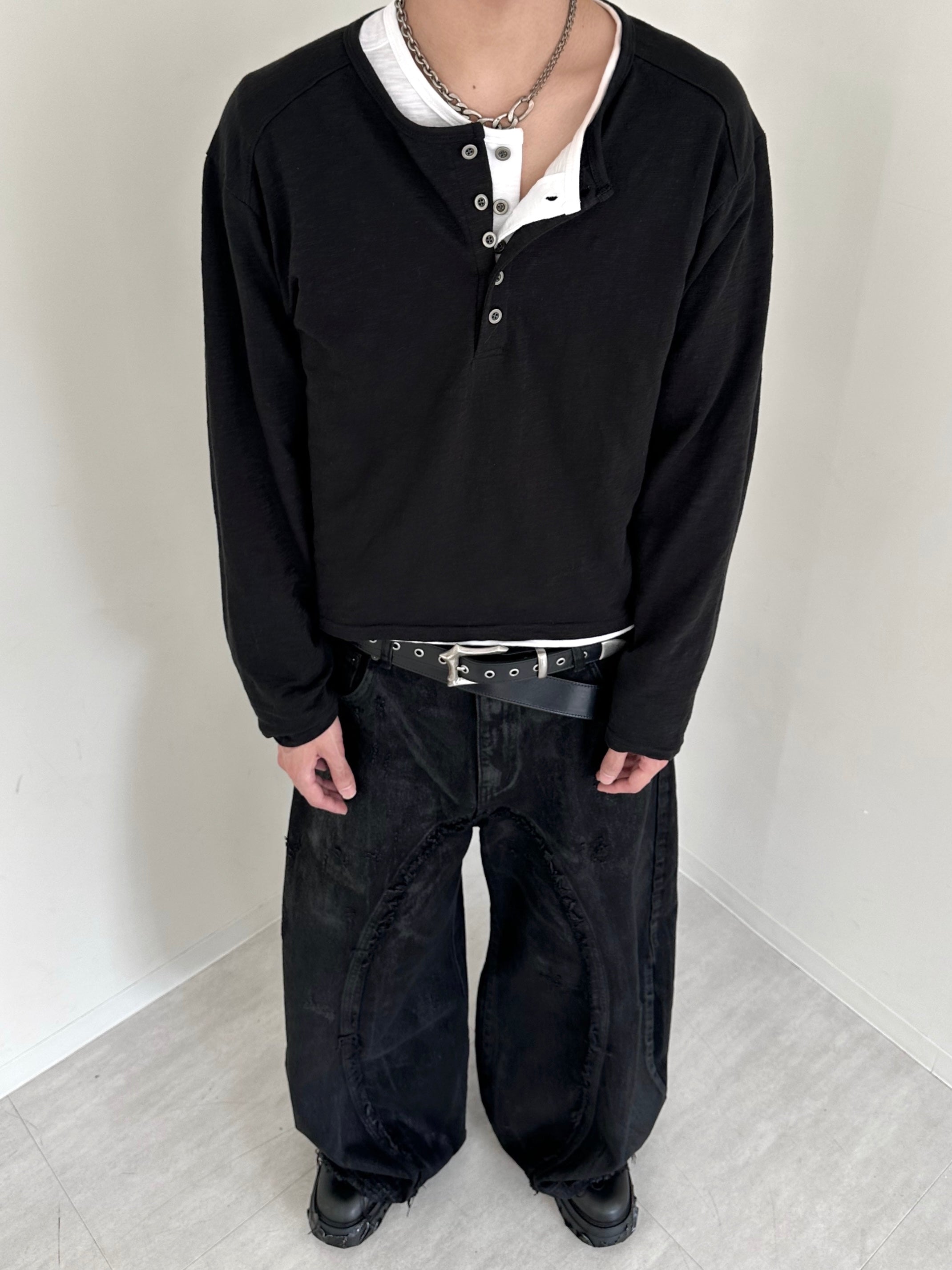 5/23 20:00発売【CHIKASHITSU PLUS HIGH】Steel button henley neck