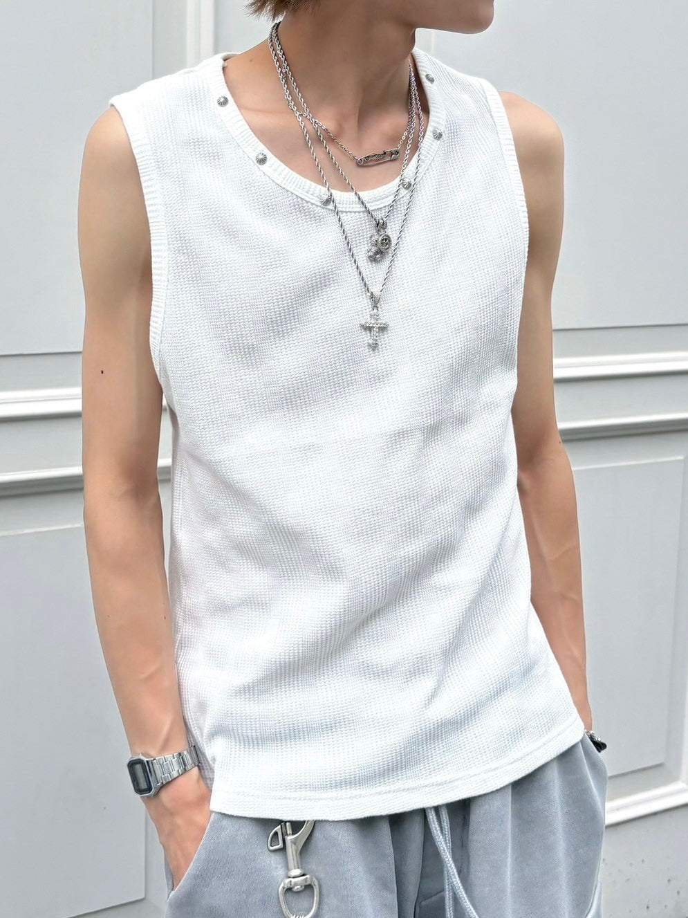 受注制【nmtc+】Studded Rib Tank Top (3color)