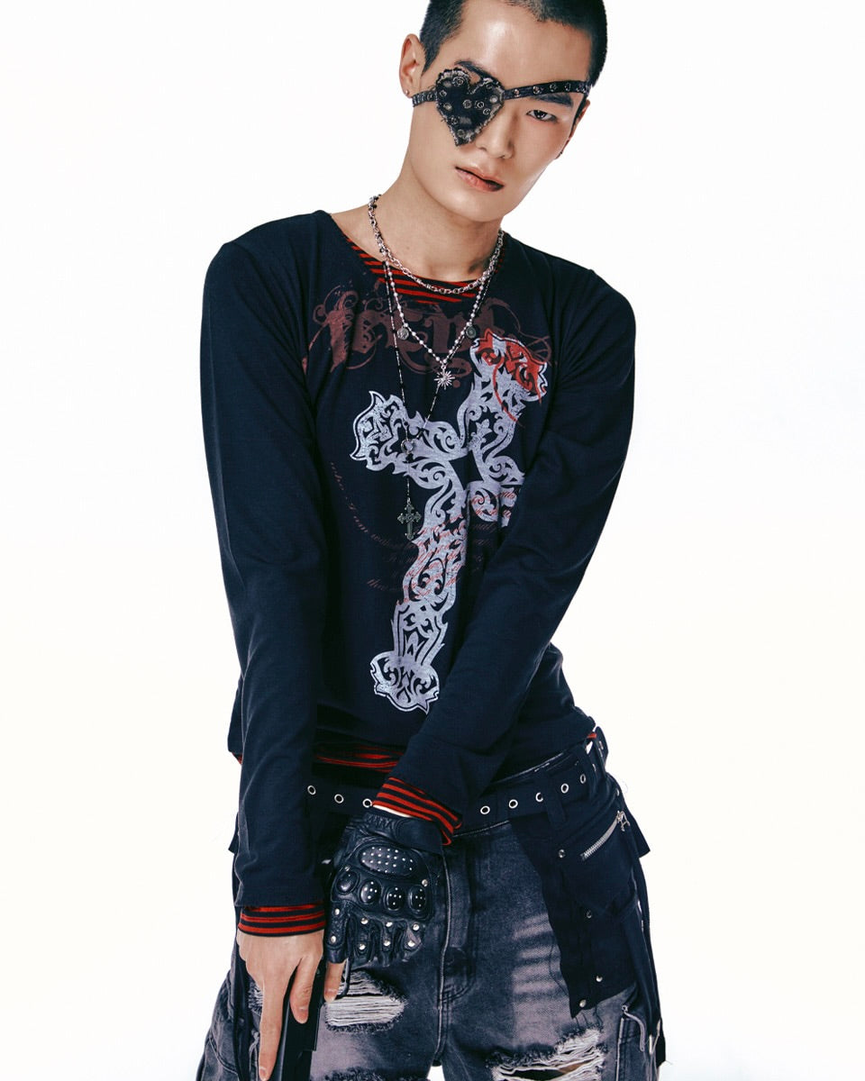 【LECYTO】Xenon Cross Stripe T-Shirt