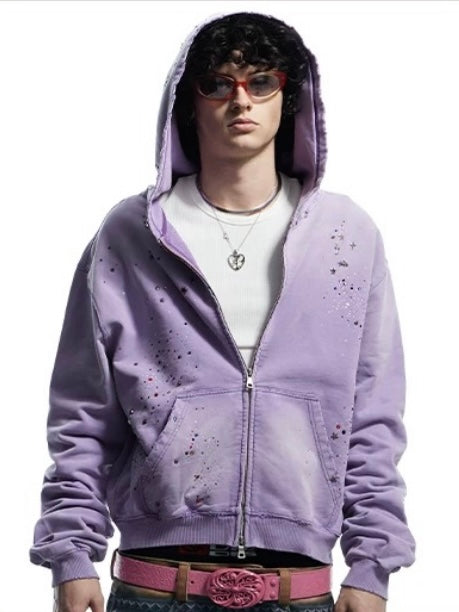 【DND4DES】Rhinestone Washed Distressed Hoodie