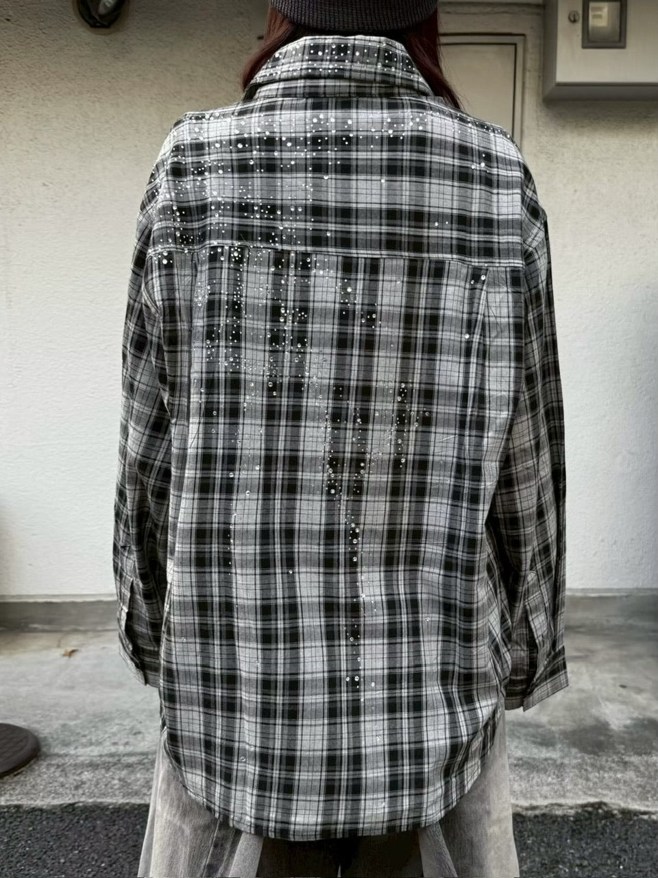 【Never mind the XU】rhinestone check shirt (2color)