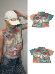 国際配送【Never mind the XU】popcorn shirring baby tee cat
