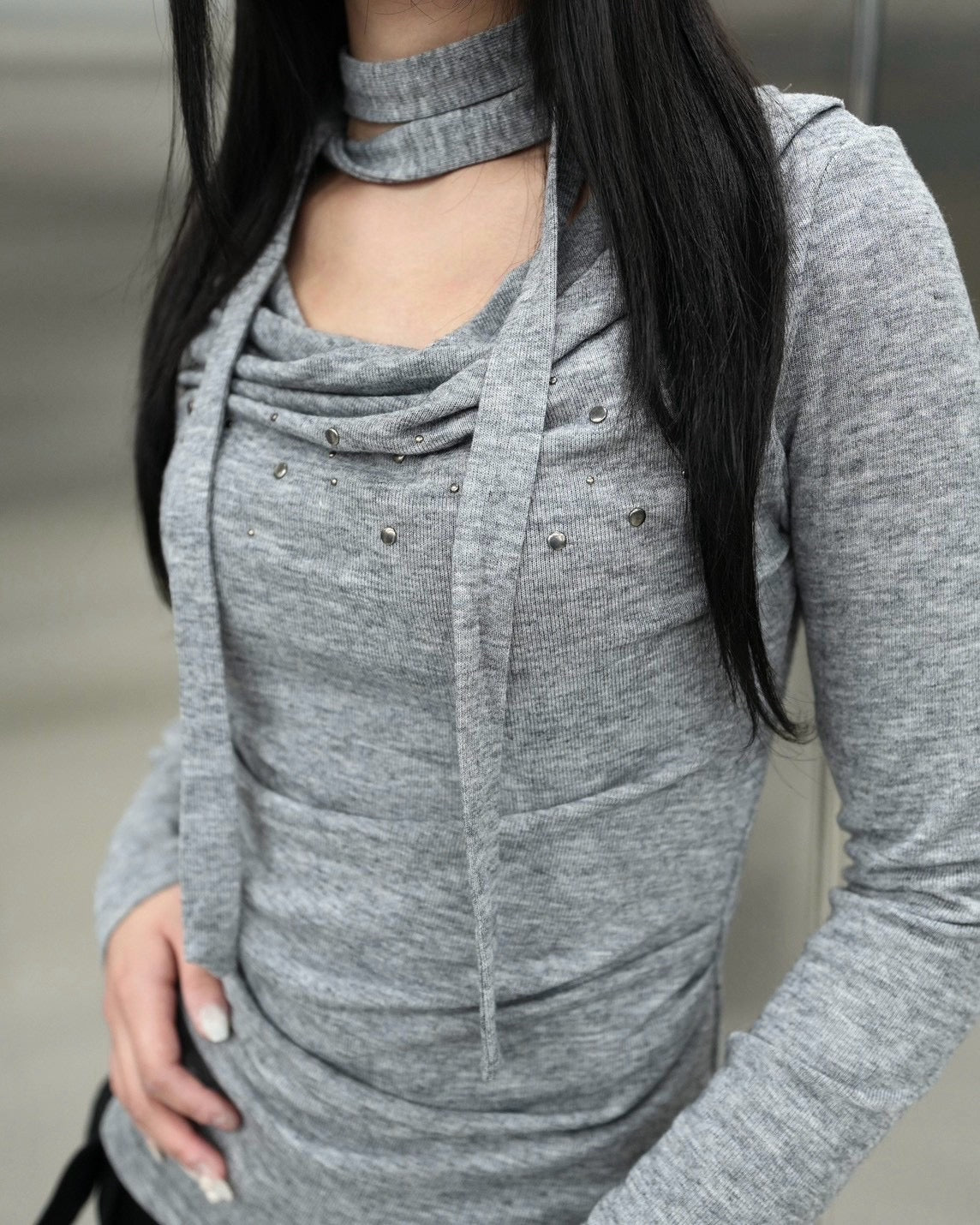 受注制【Never mind the XU】Draped ruched tie set top (4color)