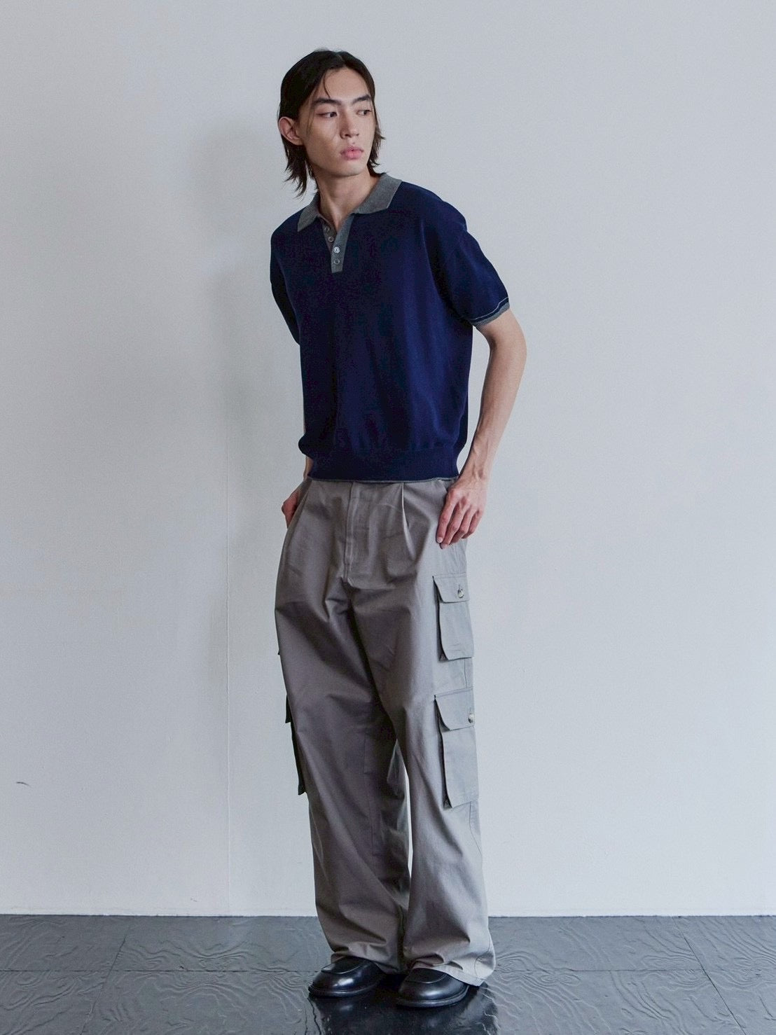 【Waviness】Accent Collar Polo Knit