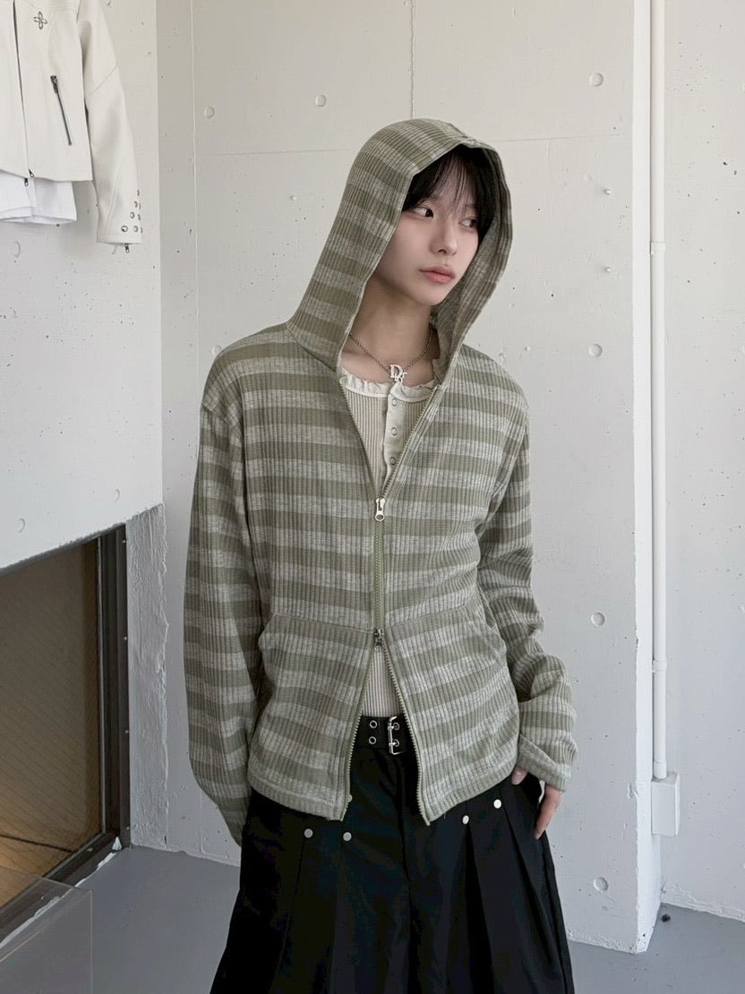 受注制【LUV CODE】stripe zip hoodie 2 (3color)