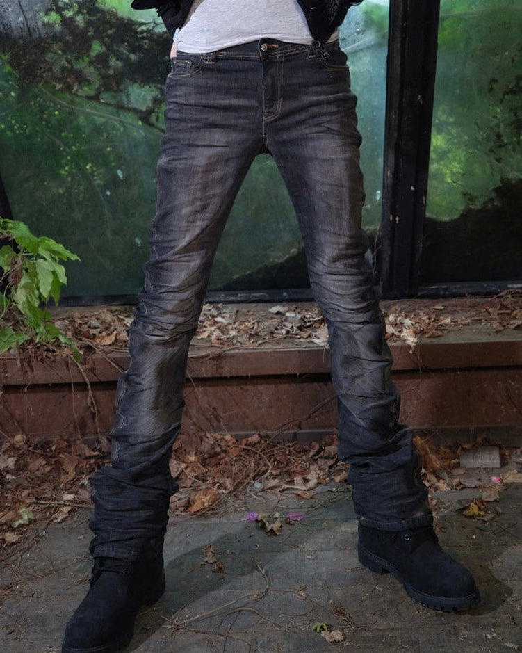 【LECYTO】Glitch Washed Curved Denim Pants