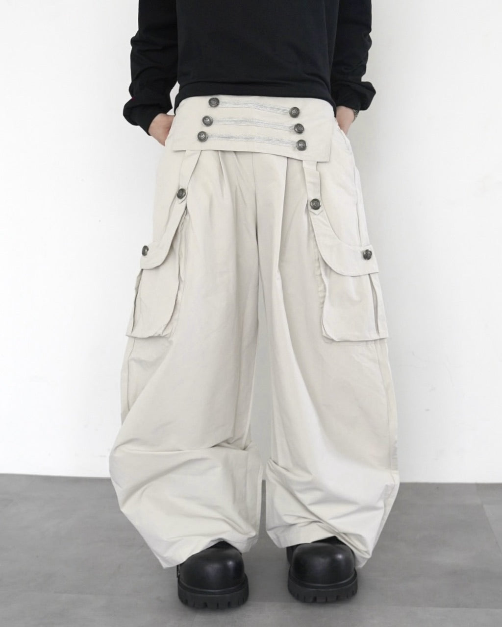 国際配送【LUV CODE】Royal button wide cargo pants