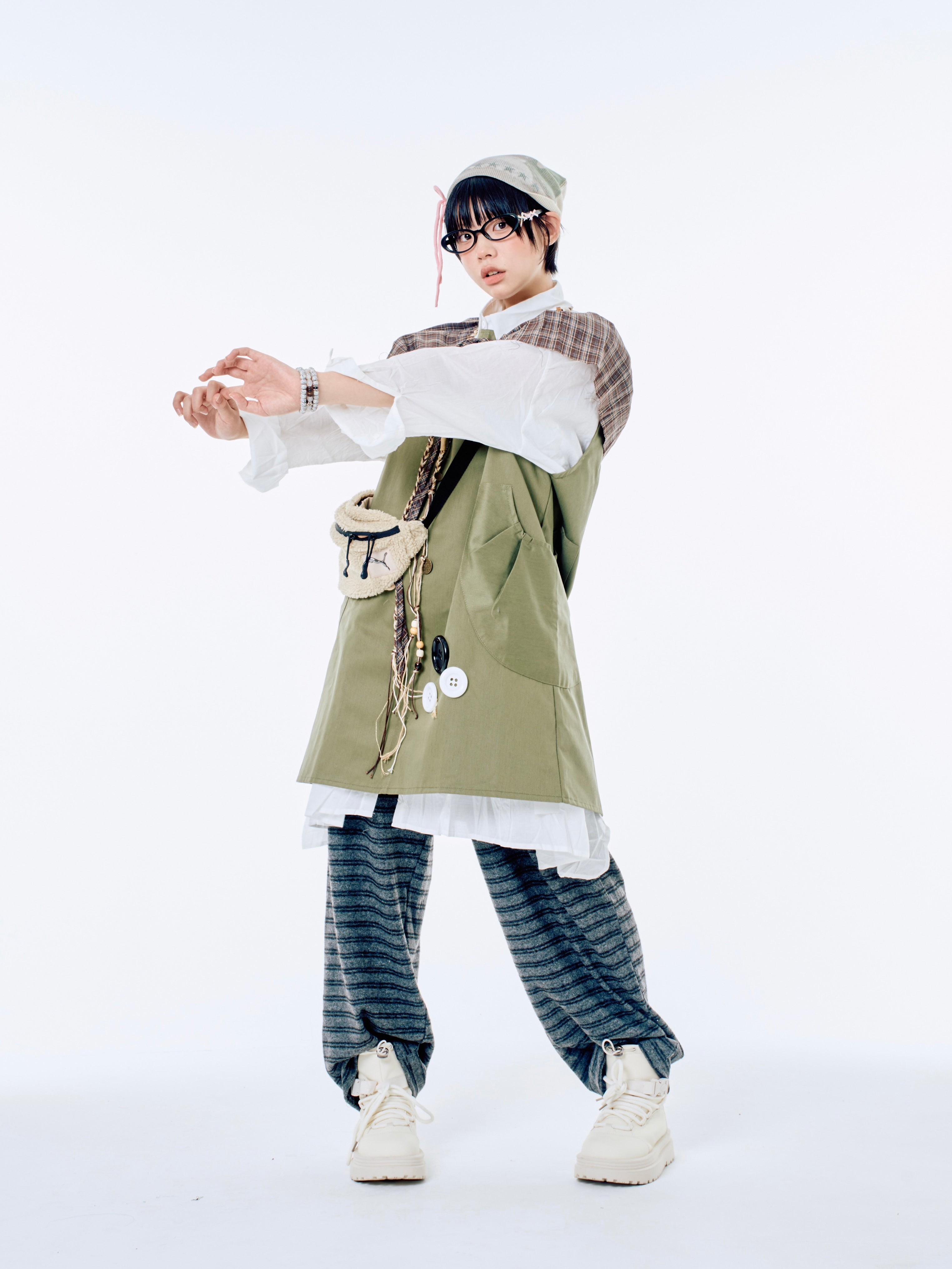 国際配送【Nerd out XU】big button jumper drsess (2color) / 【ナードアウトエックスユー】ビッグボタンジャンパードレス