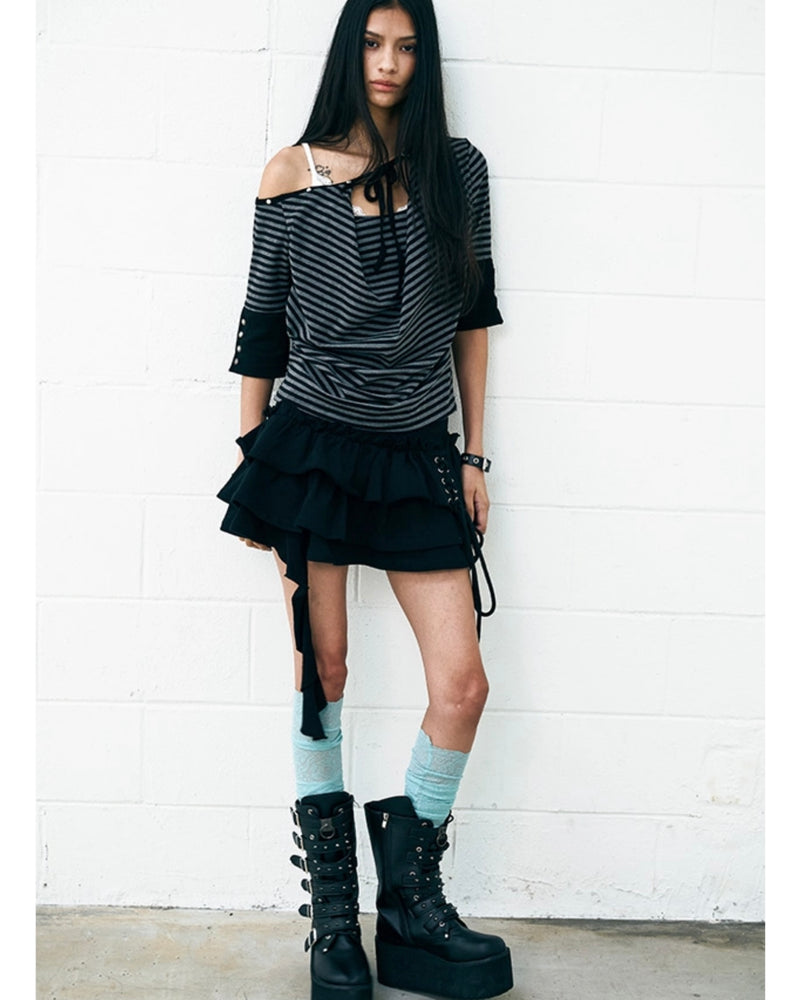 【NOT KNOWING】One Shoulder Cowl Neck Top