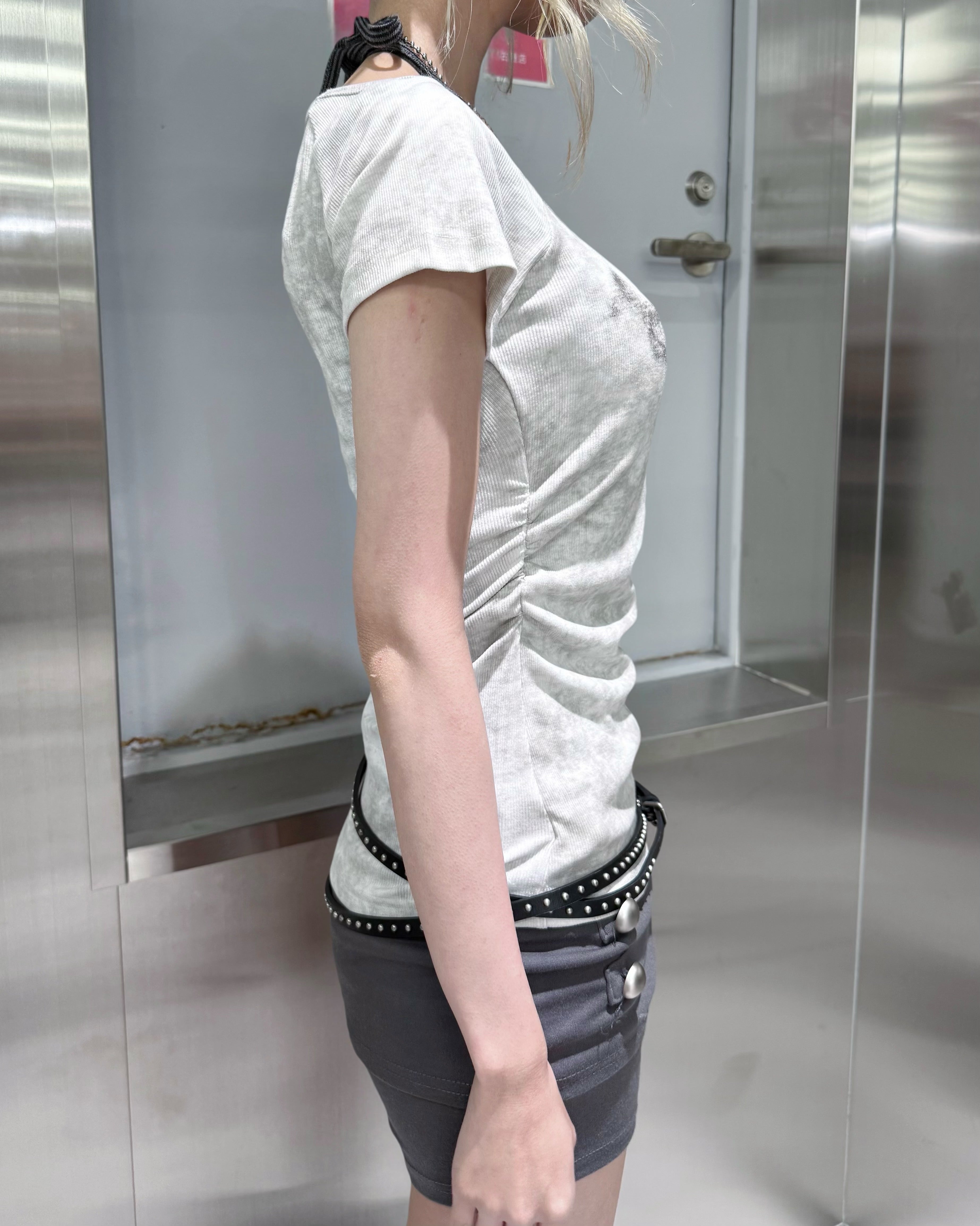 受注制【nmtc+】Ink Layered Halter Neck Tee (3color)