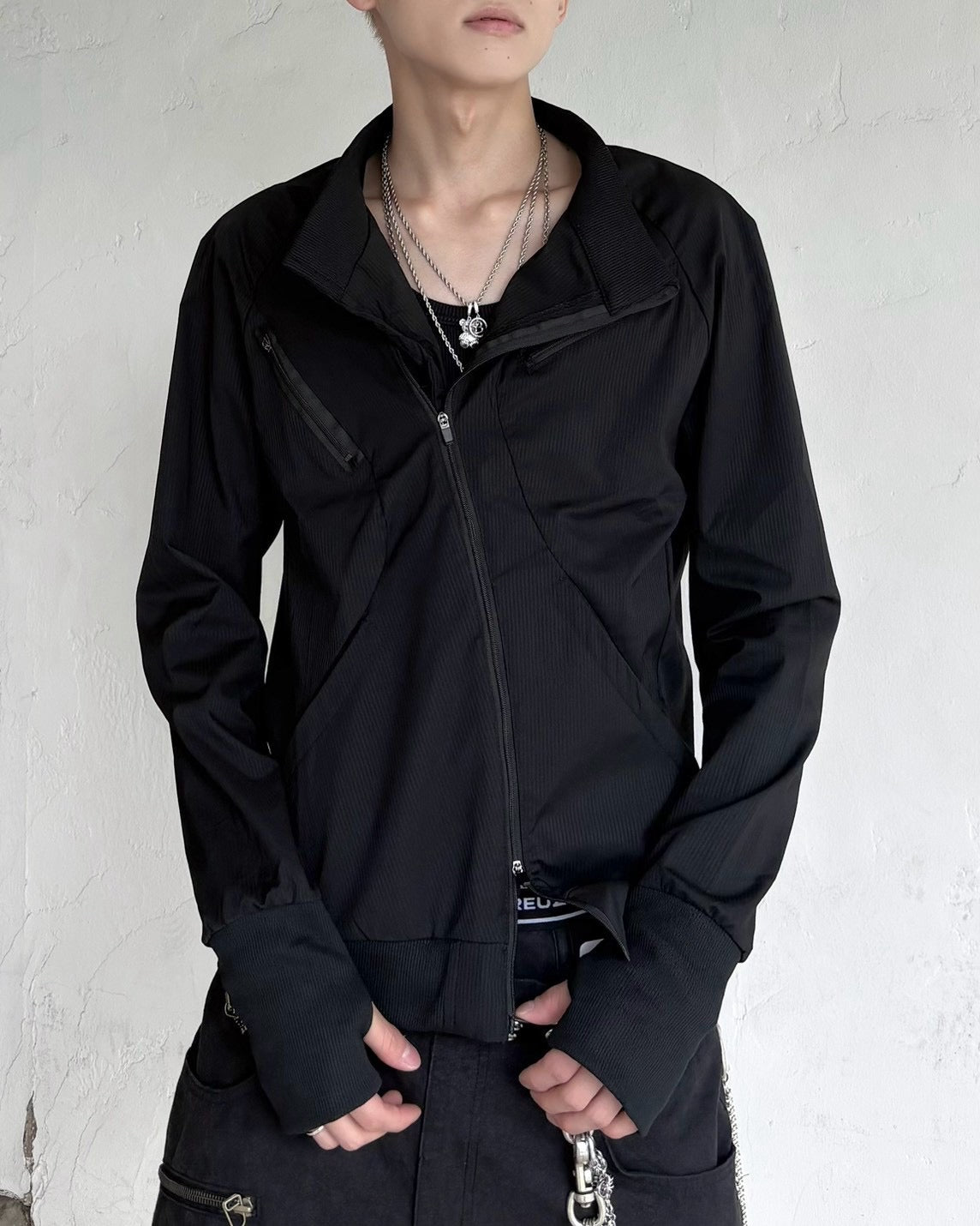 受注制【nmtc+】Asymmetric pocket zip-up Slim Jacket