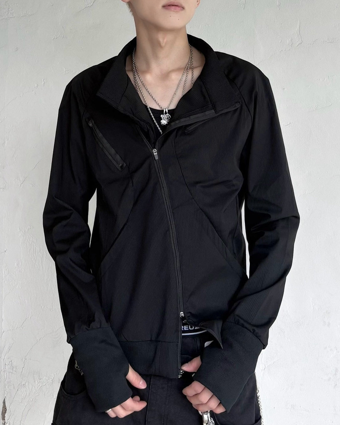 受注制【nmtc+】Asymmetric pocket zip-up Slim Jacket