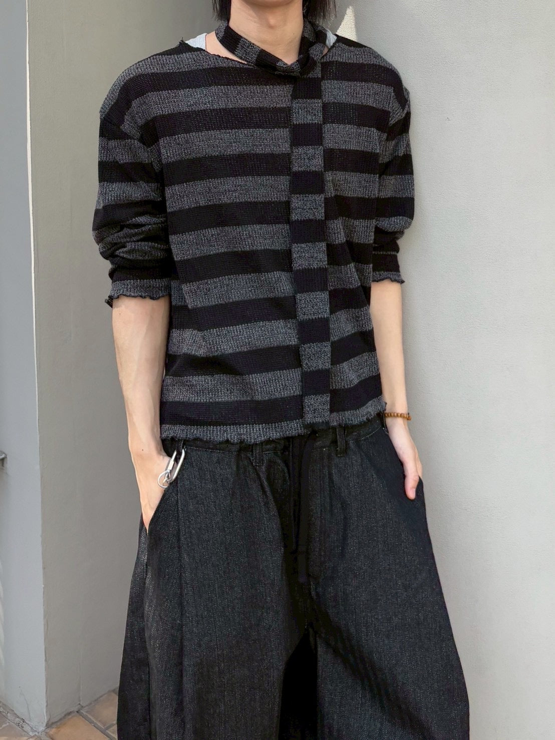 【nmtc+】tie set sheer border long sleeve (2color)