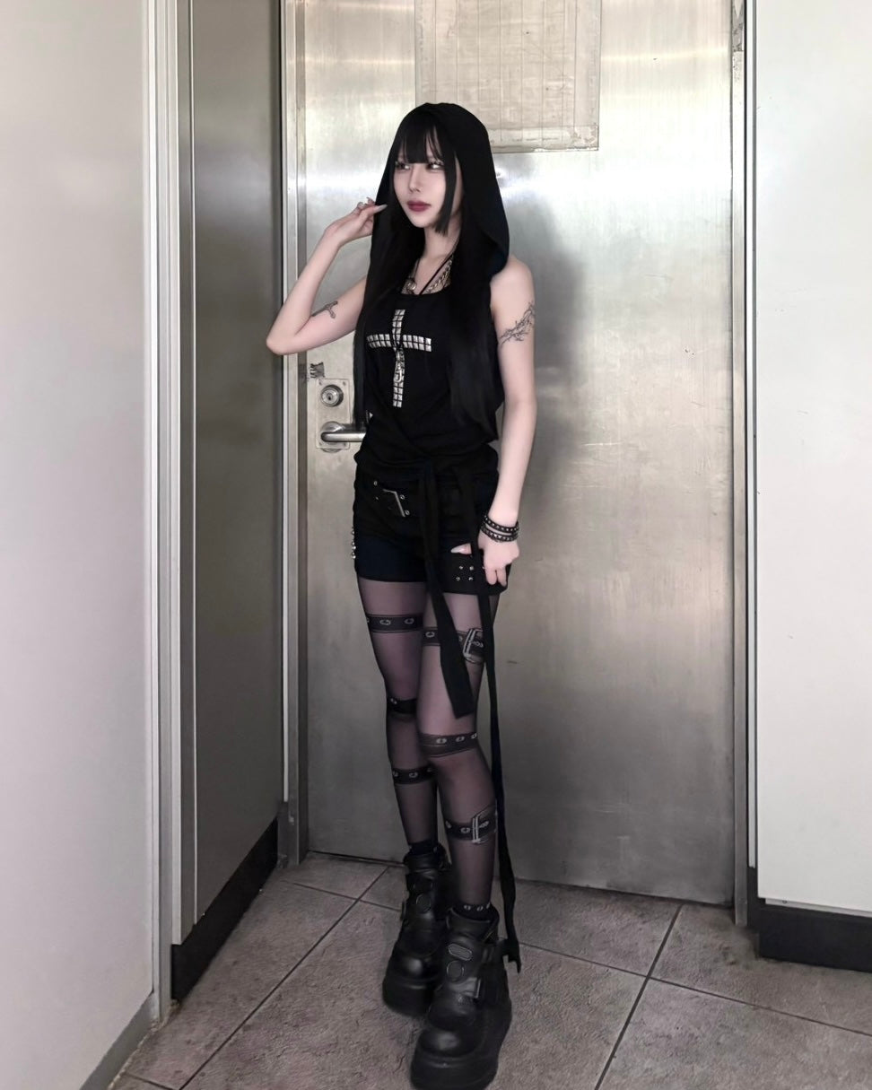 受注制【nmtc+】Hooded Wrap Sleeveless Top (2color)