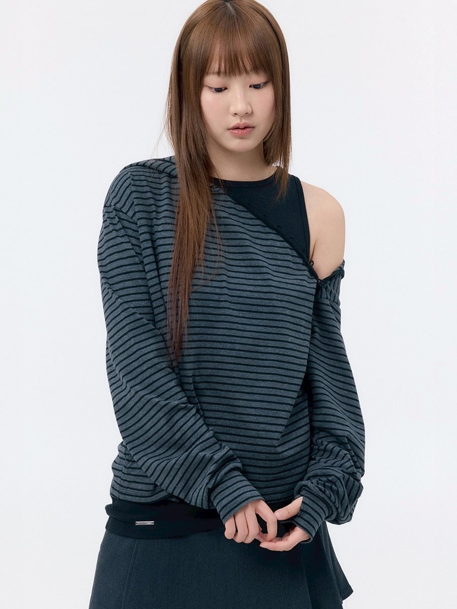 【Miseki seoul】Diagonal button Layered hoodie