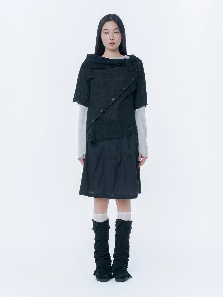 【Miseki seoul】Diagonal crochet knit top