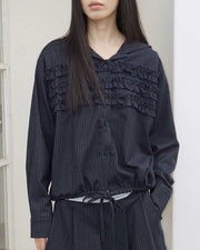 【Uglyshadow】STRIPE RUFFLE HOODED SHIRT