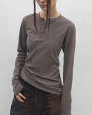 【BLR BLUER】Soft Pin-tuck Henley Long Sleeve