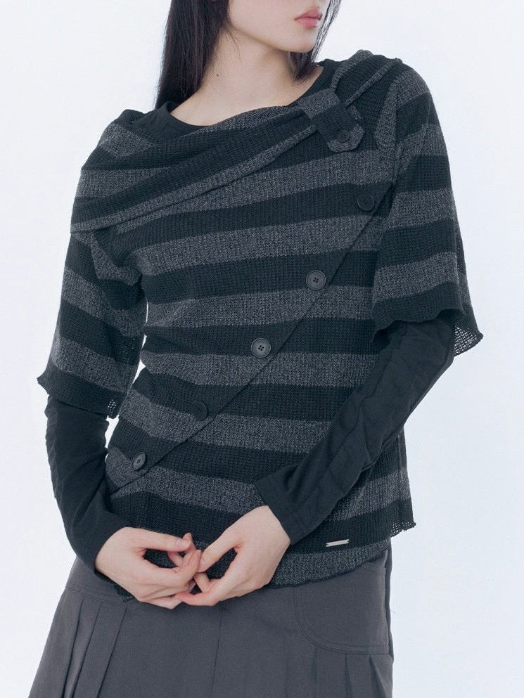 【Miseki seoul】Diagonal crochet knit top