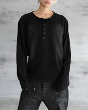 【CHIKASHITSU PLUS HIGH】Rust waffle layered henley neck tee(2color)