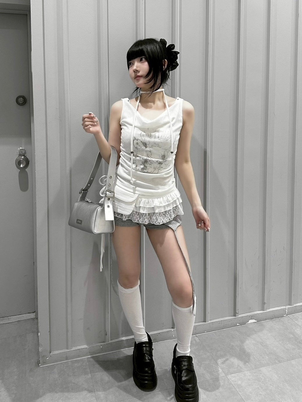 受注制【nmtc+】Doodle Lace Sleeveless Tee Muffler Set (2color)