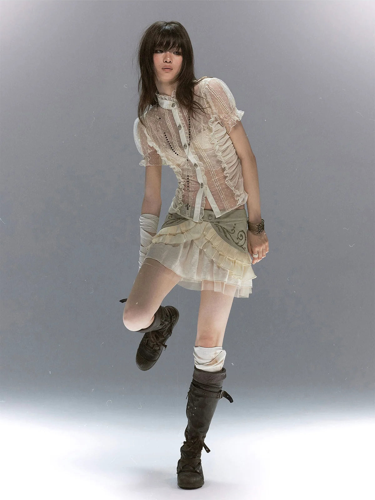 【Cest Nous】Vine pleated short skirt