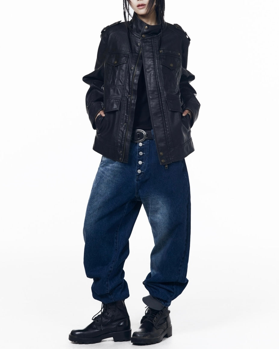 【AAKAM】Utility Leather Field Jacket