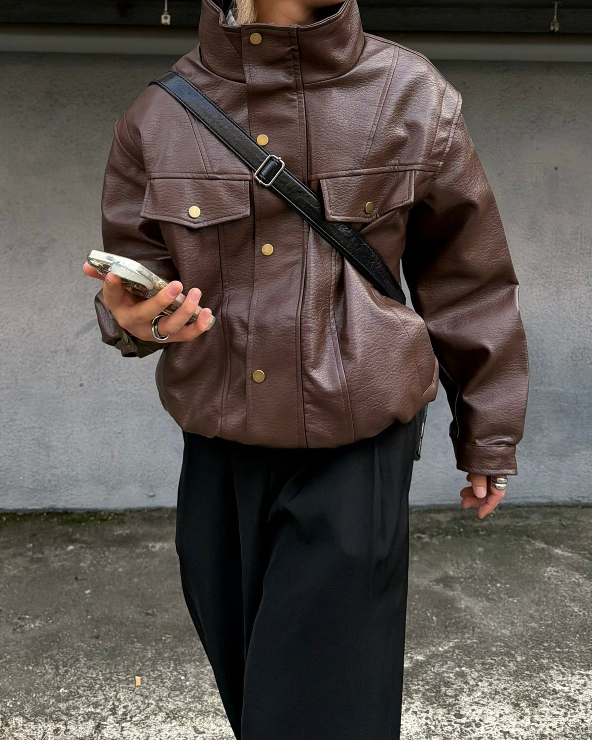 国際配送【RENOL】faux leather collared jacket