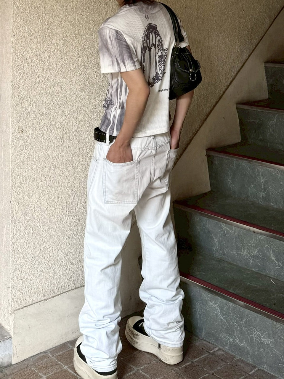 国際配送【RENOL】gradient graphic ribbed tee