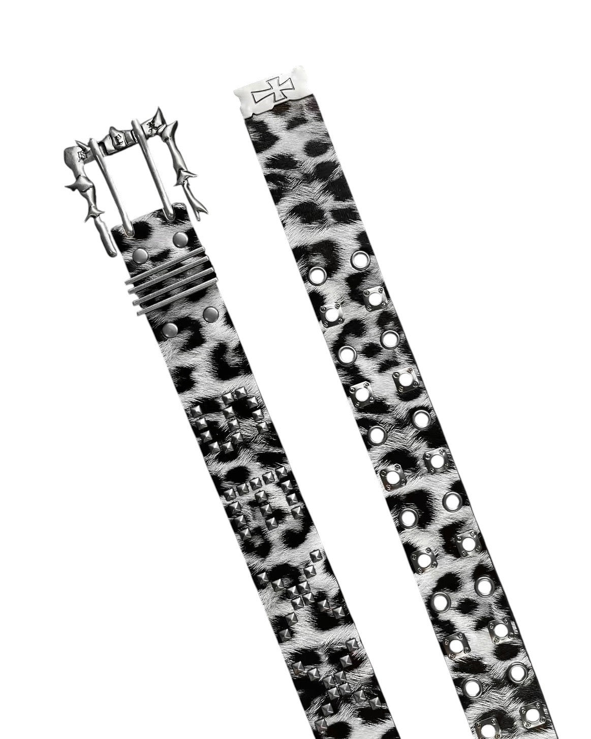 国際配送【Never mind the XU】Studded Buckle Leopard Belt