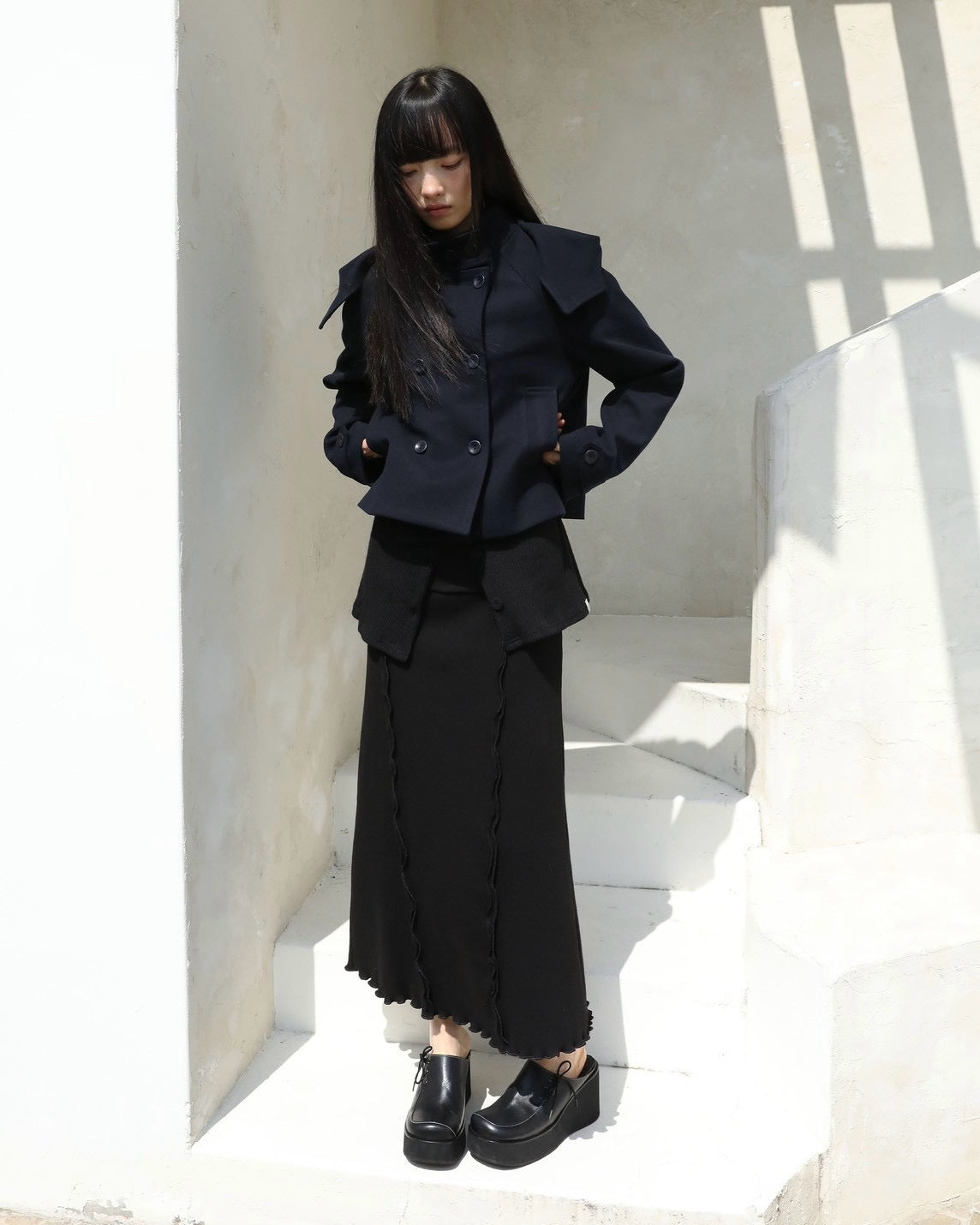 【Uglyshadow】RIBBED LONG SKIRT