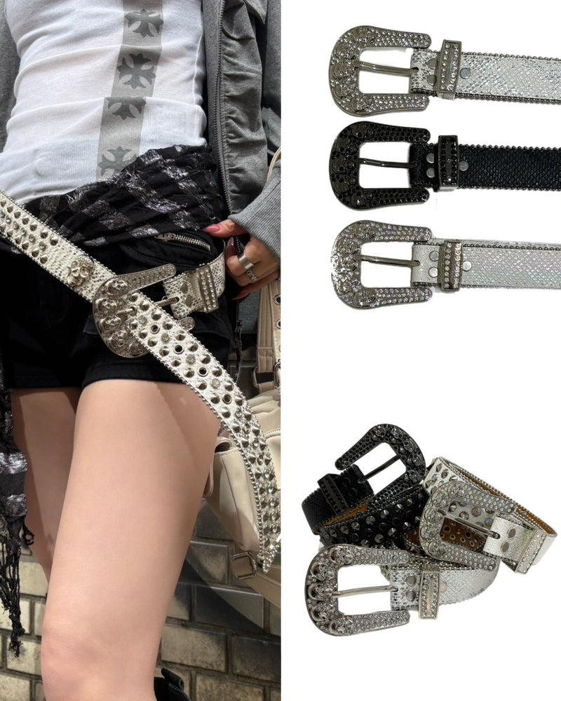 国際配送【BABY09】 Skull Studded Belt (3color)