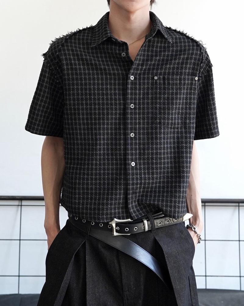 【CHIKASHITSU PLUS HIGH】Raw edge seersucker check shirt
