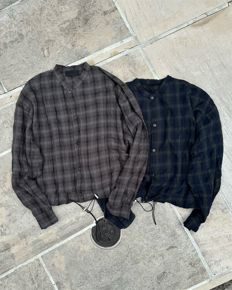 大阪店WEB限定受注制【Chikashitsu +】drawstring soft check shirt (2color)