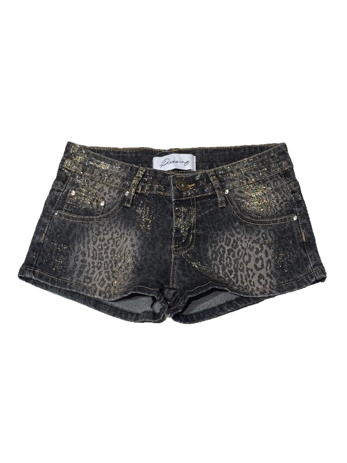 7/11 20:00発売　国際配送【BABY09】leopard back zip denim shorts