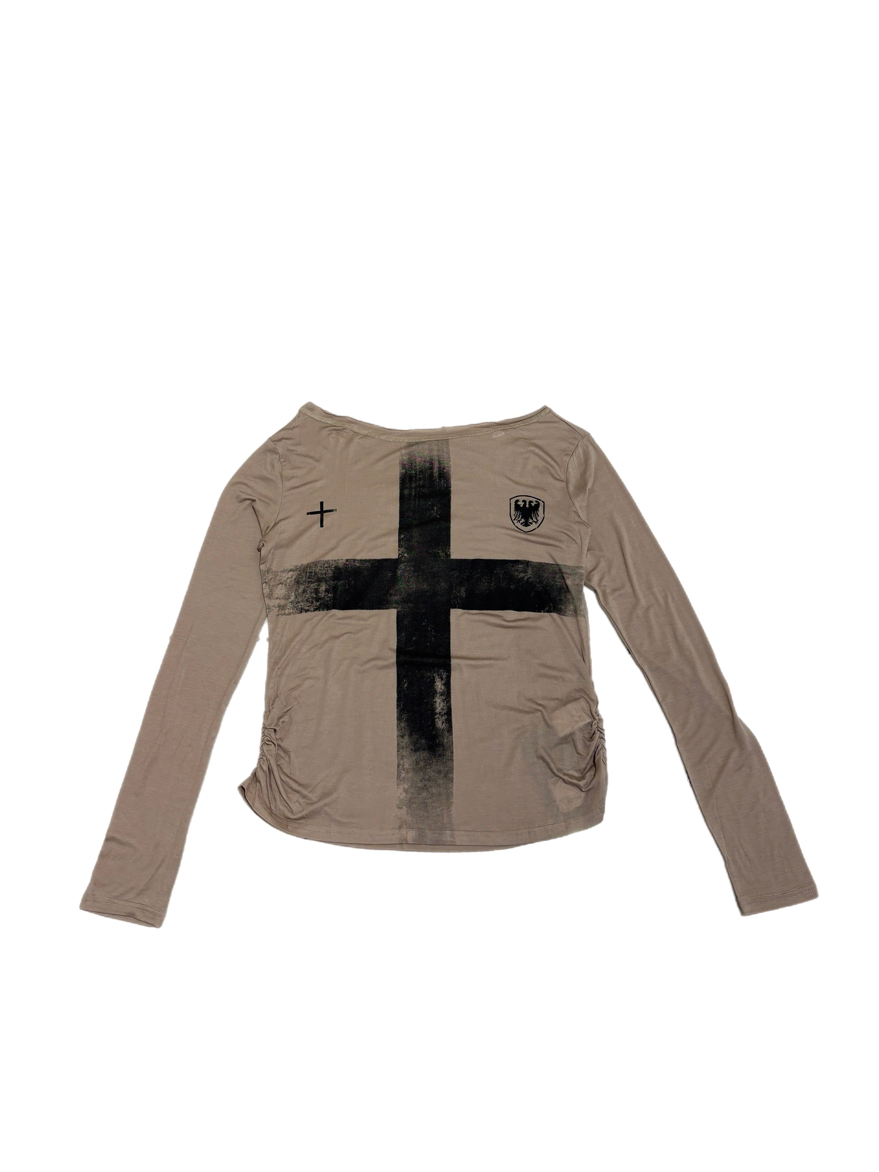【BABY09】 Cross Print Off-Shoulder tops (2color)