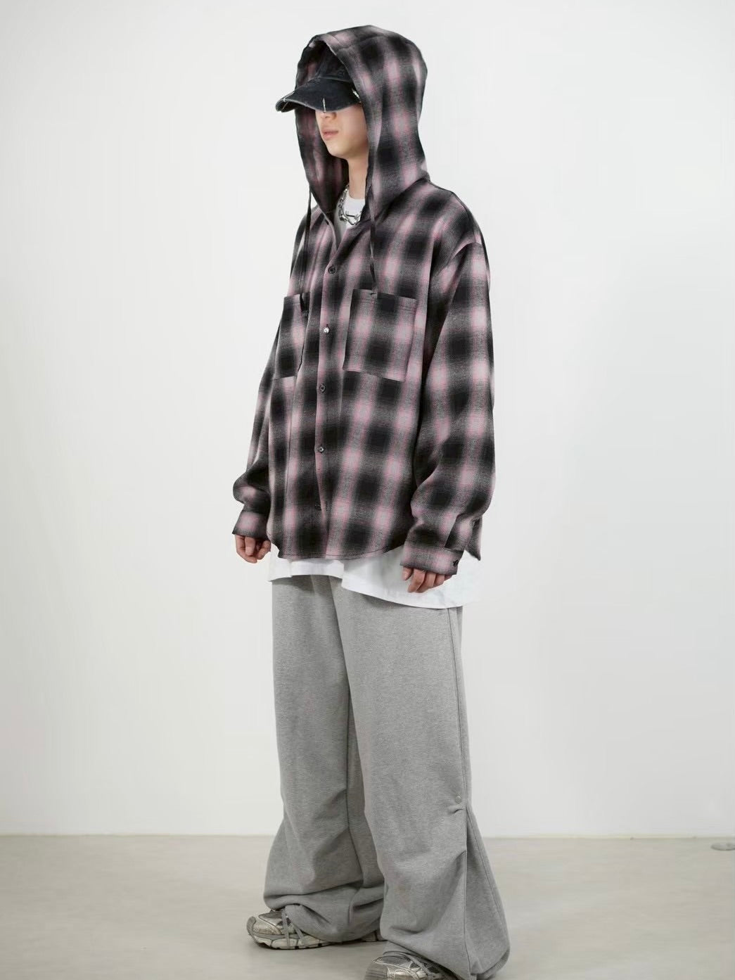 受注制【Chikashitsu +】tartan check hooded shirt (3color)