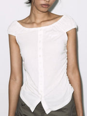 【FANCY CLUB】SOFT BUTTON OFF-SHOULDER TOP