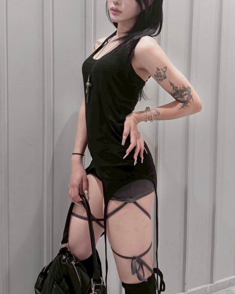 受注制【nmtc+】Layered Halter Strap Tank Dress (3color)