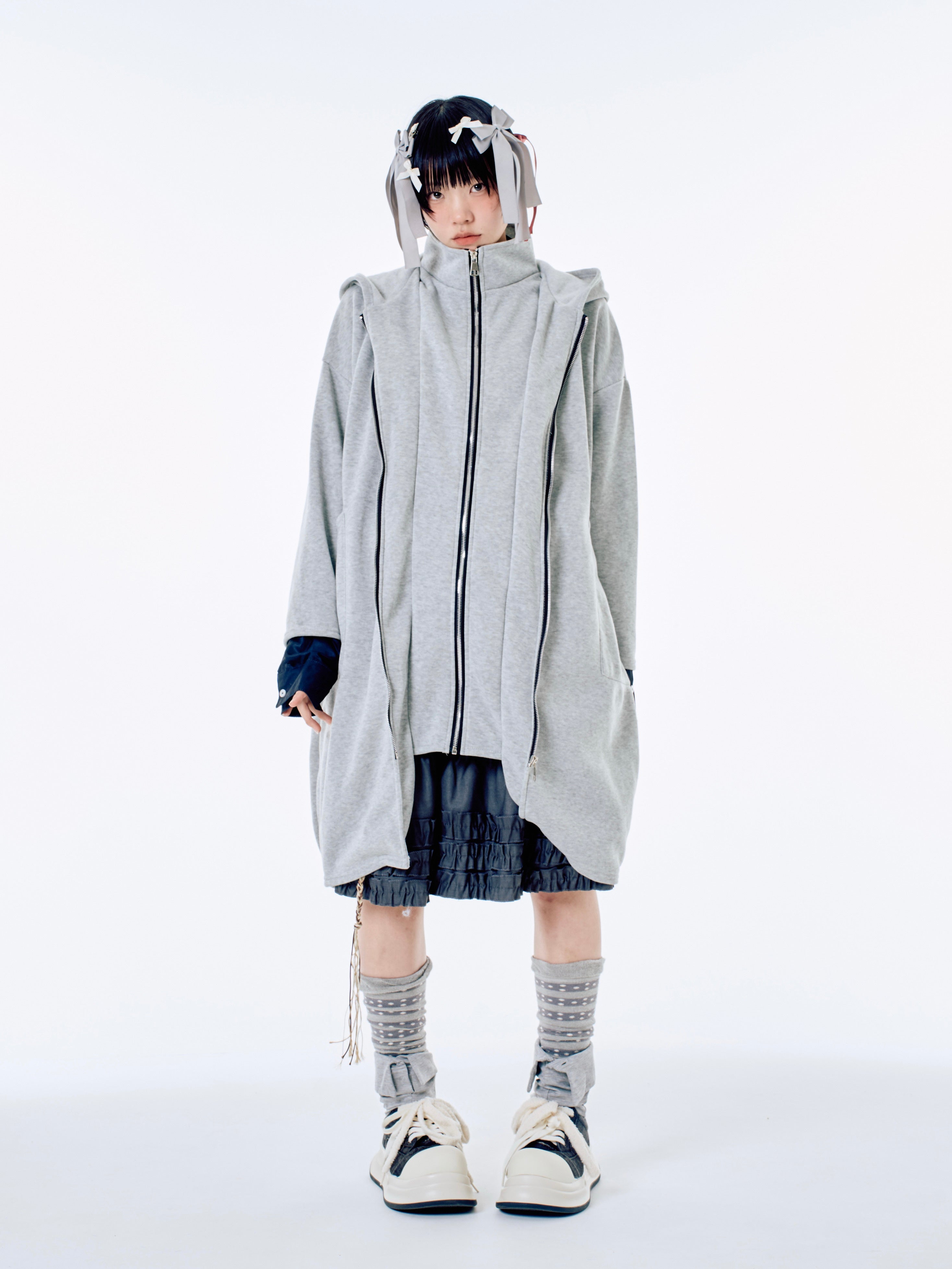 国際配送【Nerd out XU】big layered zip hoodie (2color) / 【ナード