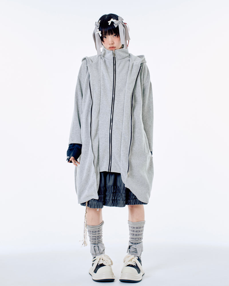 国際配送【Nerd out XU】big layered zip hoodie (2color)