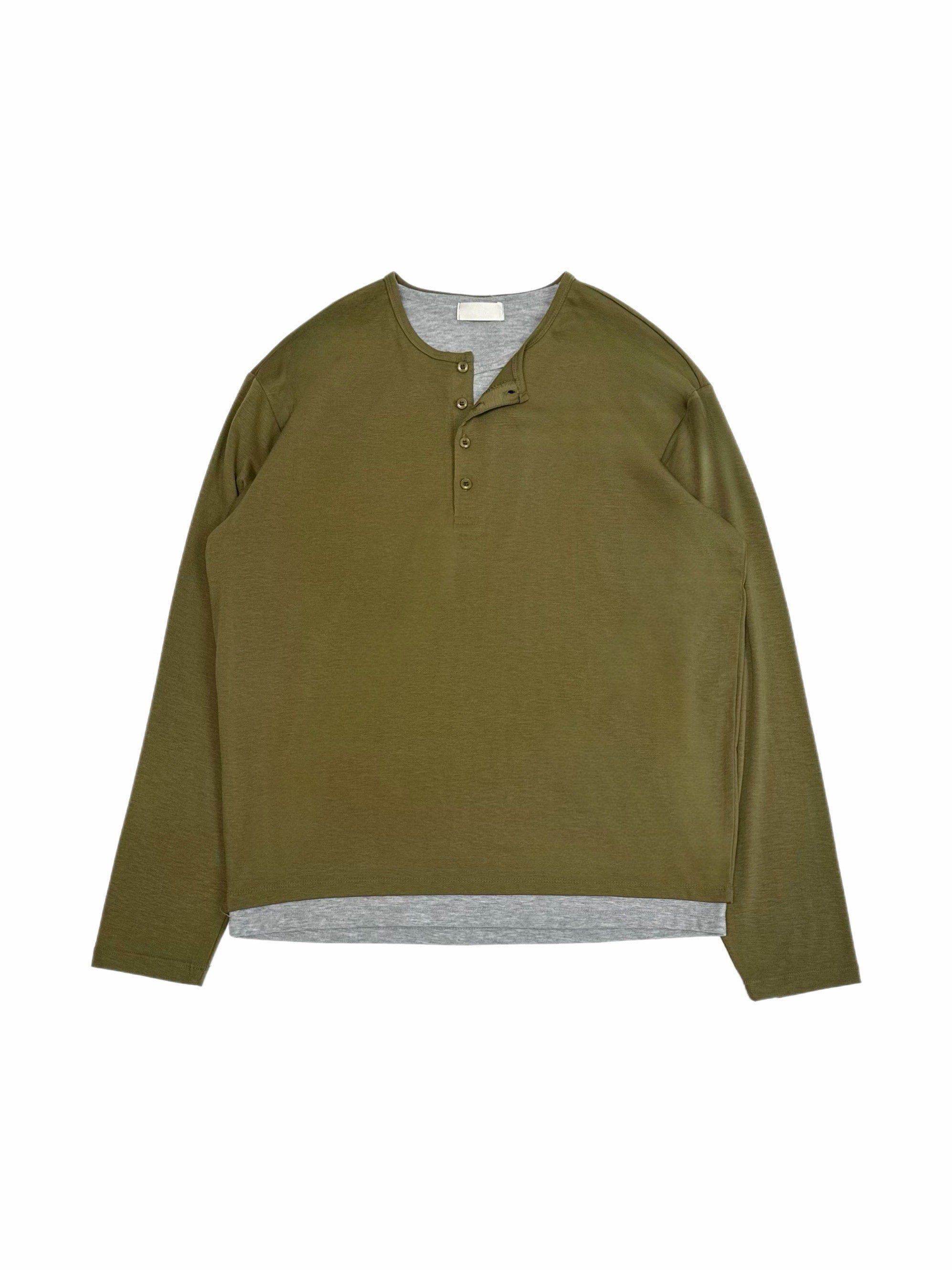 受注制【Chikashitsu +】double layered henley neck long sleeve