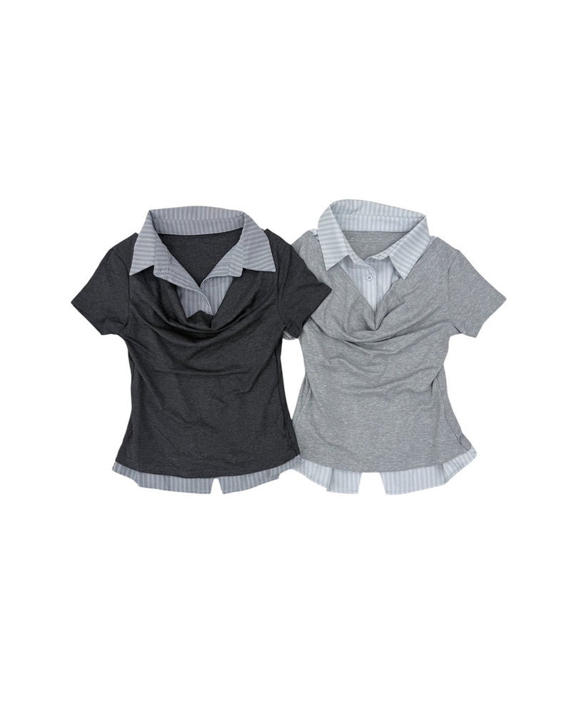 受注制【nmtc+】Layered Draped Shirring Shirt Top (2color)
