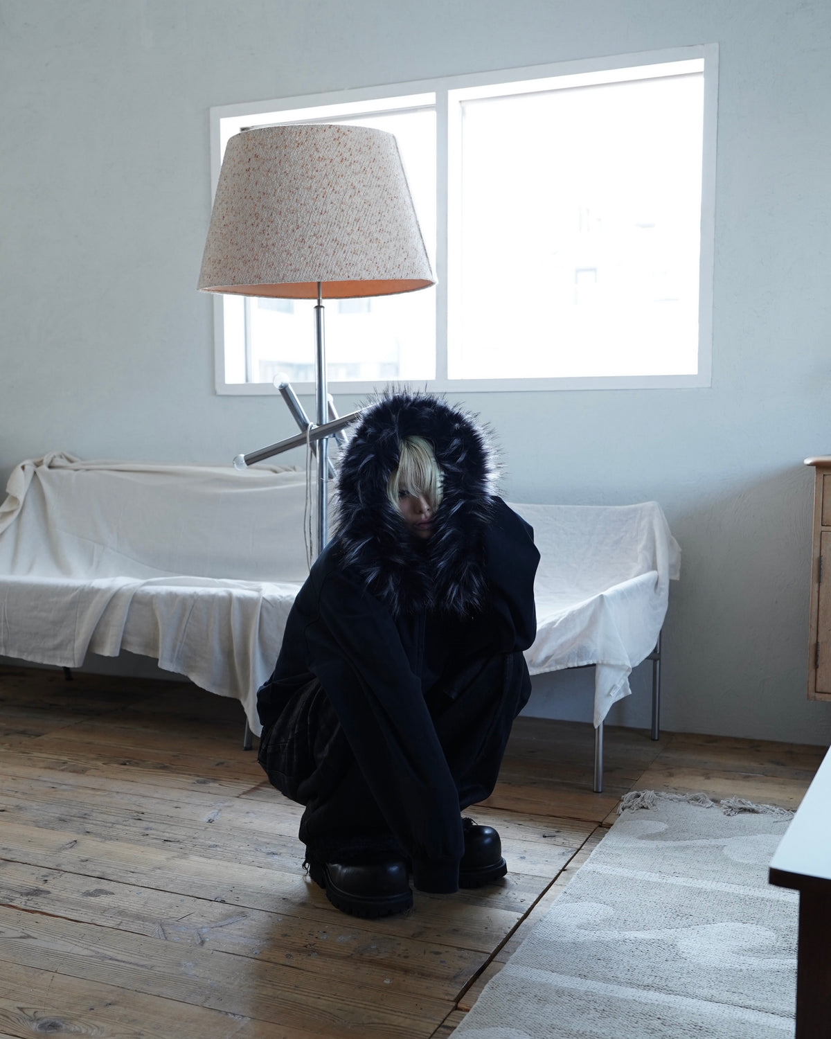 【CHIKASHITSU PLUS HIGH】Volume fur cropped zip hoodie
