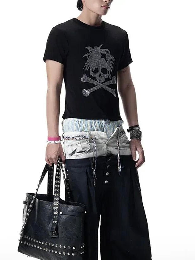 【CH2】MOREFLEX RHINESTONE SKULL TSHIRT